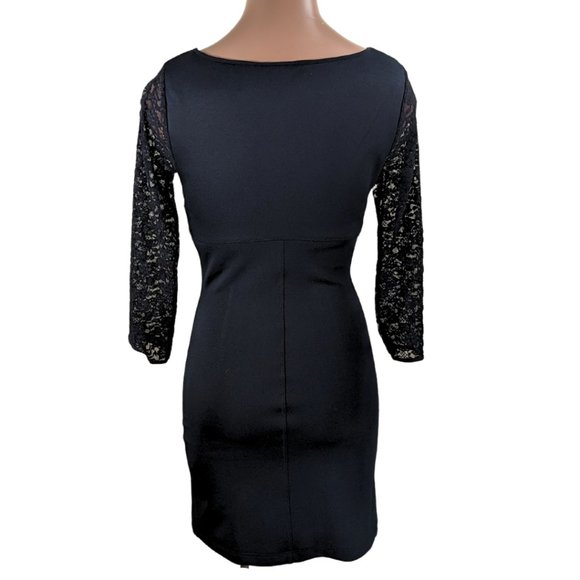 XS Lace LBD bodycon long sleeve black dress - Picture 3 of 8